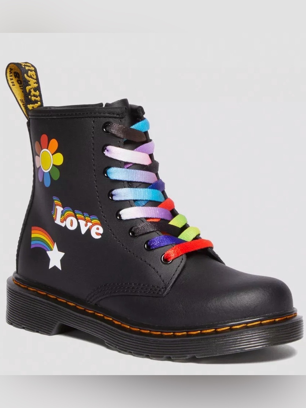 Toddler Doc Martens Pride Black Boots with Rainbow Accents